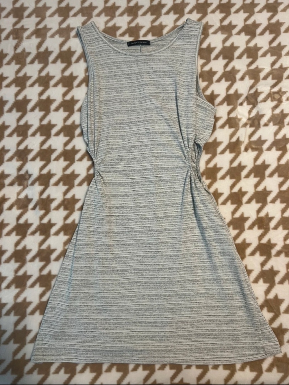 Caution To The Wind Gray Striped Sleeveless Side Cut Out Mini Dress